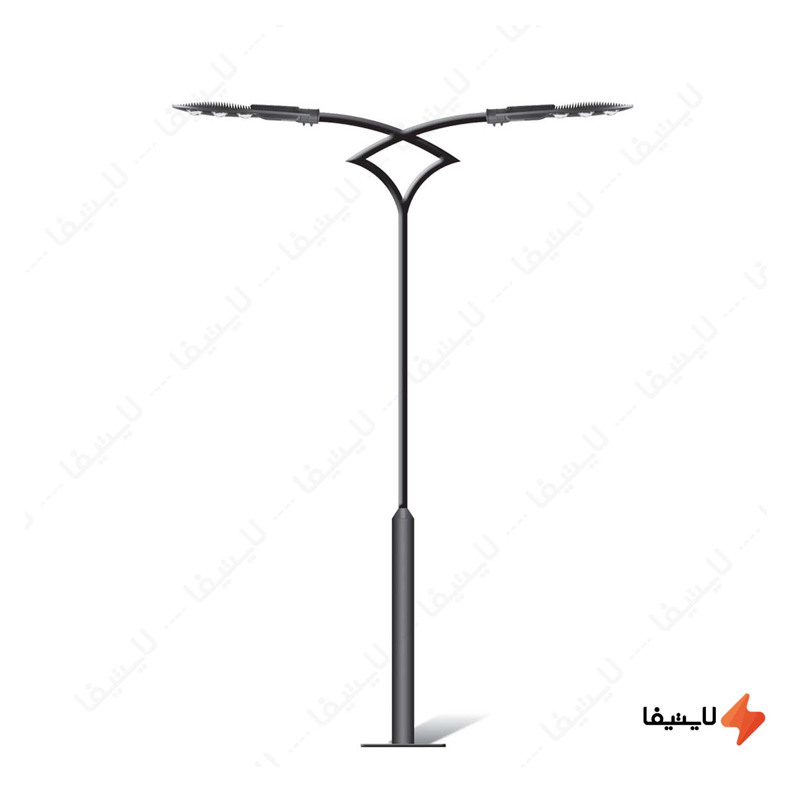 پایه ایستاده چراغ خیابانی دو شعله ش چراغ-خیابانی-150وات-دو-شعله-ایستاده-شعاع-مدل-SH-ST7162-با-صفحه-و-بولت