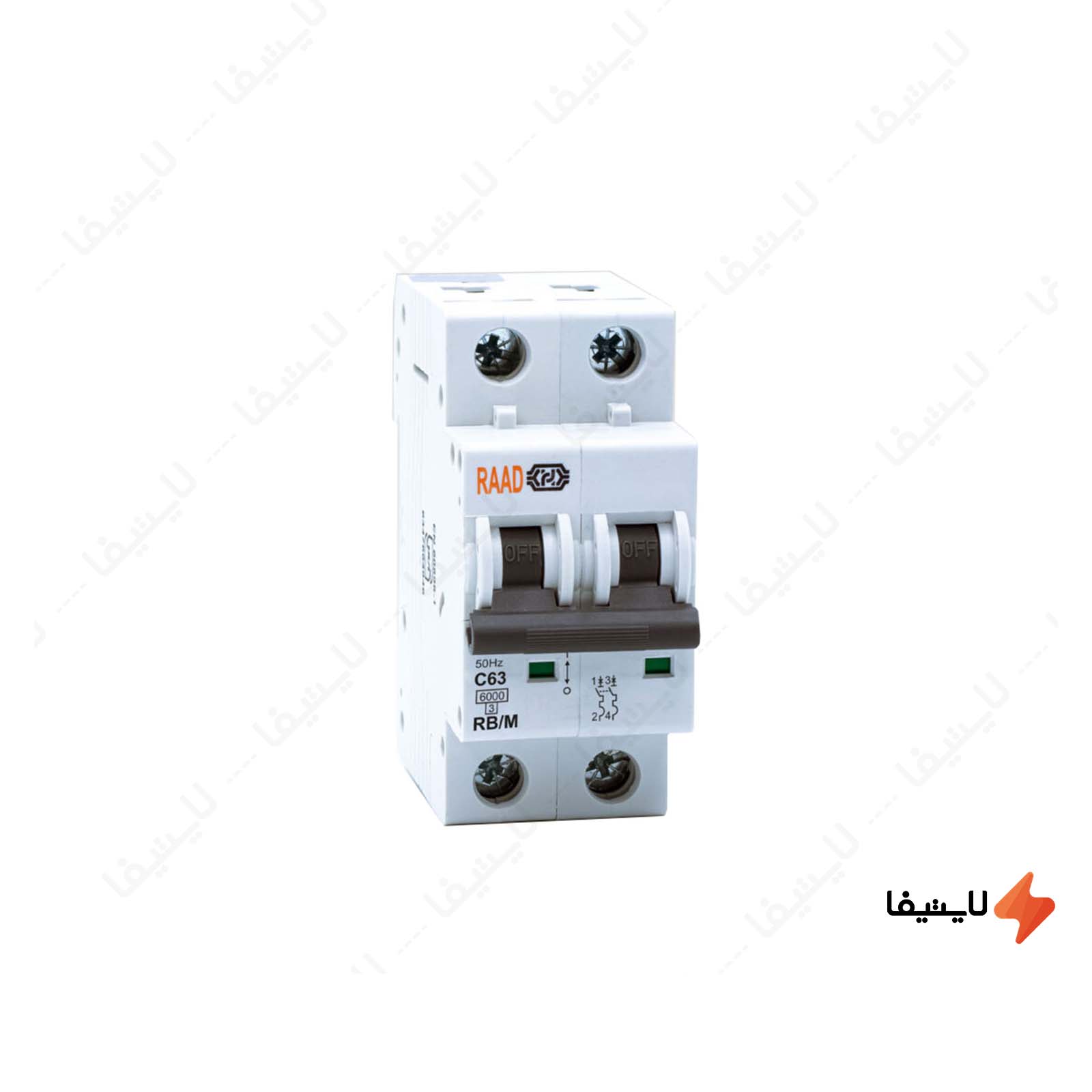 کلید مینیاتوری 2 پل 63 آمپر RB-M-2P C6306kA کلید-مینیاتوری-2-پل-63-آمپر-RB-M-2P-C63-6KA-رعد